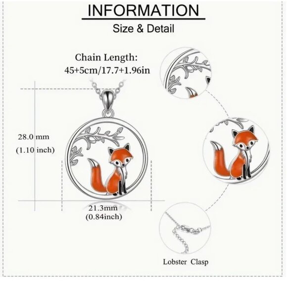 Fox Pendant & Earrings Set Necklace Silver Tone - Picture 2 of 2